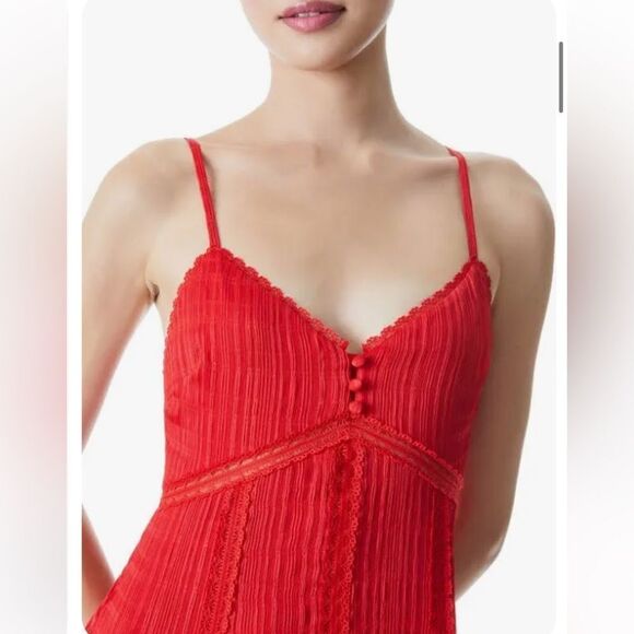 Alice + Olivia  Mini Dress Womens Size 6 Red Spaghetti Strap Button Lace - Picture 3 of 15